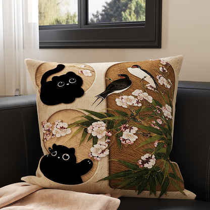 Plush Velvet Decorative Square Throw Pillow Cover with Cartoon Dog Family Illustration and Hidden Zipper