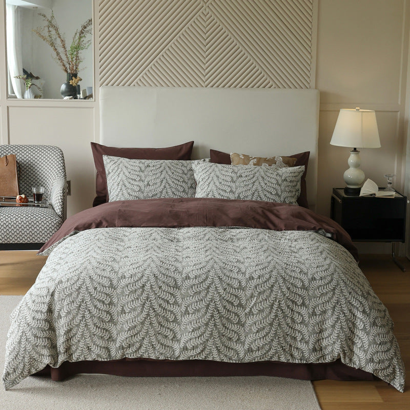 Elegante Baumwoll-Leinen Bettwäschegarnitur mit gequilteter Jacquard-Struktur