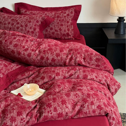 Premium-Bettwäschegarnitur aus Baumwollsatin mit floralem Jacquard und eleganter Leinenkante Brehn