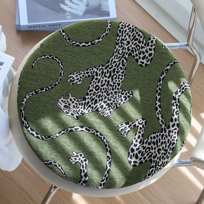 Runde Stuhlkissenhülle mit gewebtem Leoparden-Jacquard und elastischem Saum Brehn