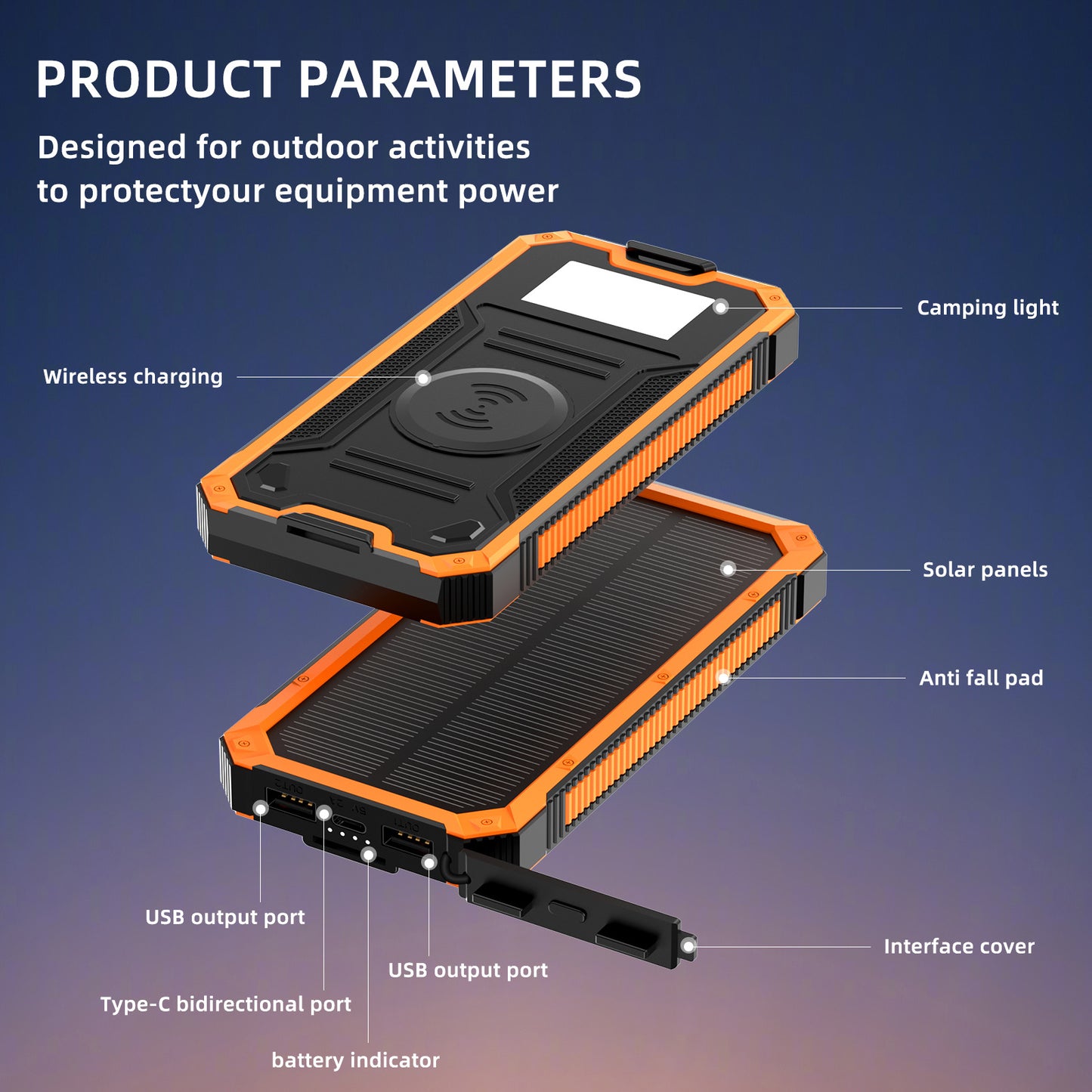 Tragbare Solar-Powerbank mit Schnellladefunktion und Kabellosem Ladeadapter Brehn