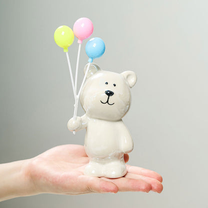 Süße Keramikbärenfigur mit Luftballons Brehn