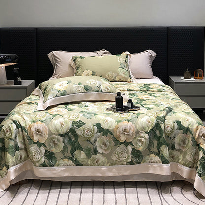 Luxuriöses Baumwollsatin-Bettwäsche-Set mit floralem Aquarellprint und feiner Satinkante