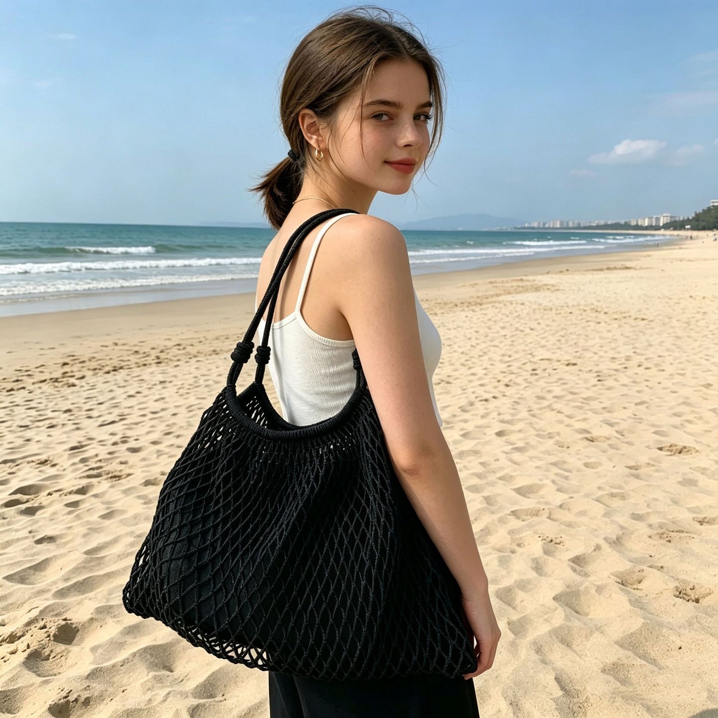 Netz-Strandtote mit Verstellbarem Kordelzug Brehn