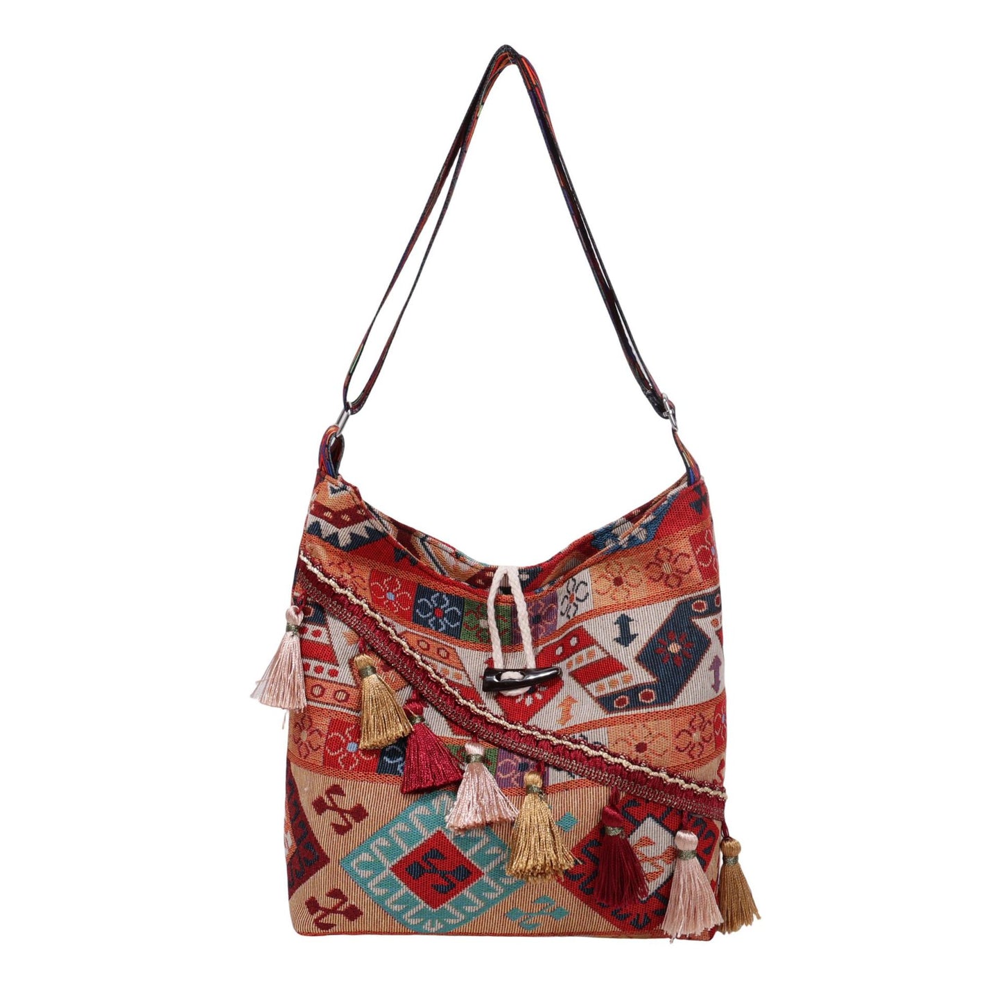 WoEthnic Gemusterte Klapp-Hobo-Tasche Brehn