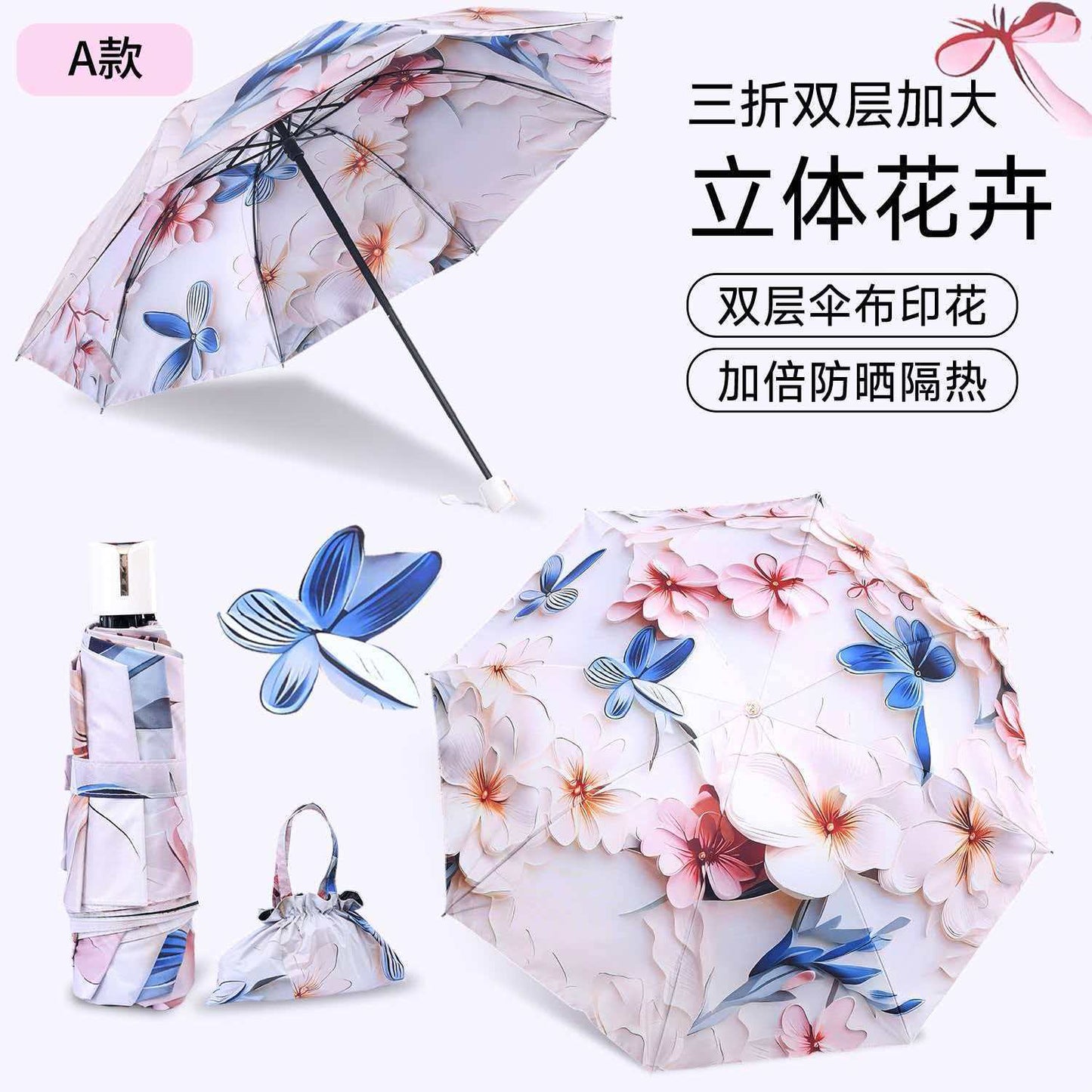 Damen Falt-Regenschirm mit eleganter Blumenoptik Brehn