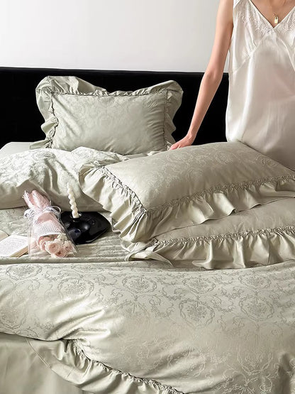 Elegante Satin-Jacquard-Bettwäschegarnitur mit feiner Rüsche und luxuriöser Oberfläche