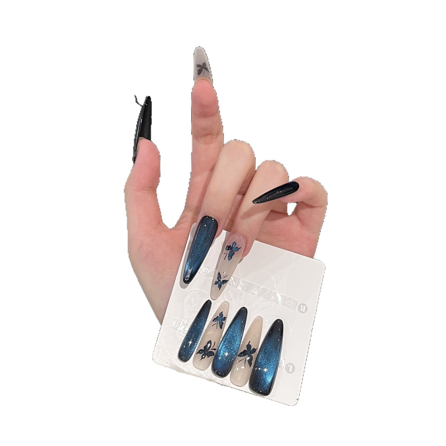 Künstlerisches Schmetterlings-Akzent Press-On Nagelset Brehn