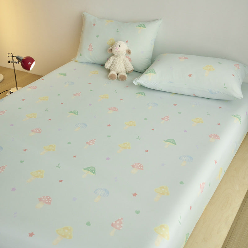 Spannbettlaken- und Kissenbezug-Set für Kinder aus weichem Baumwoll-Jersey mit Karomuster und Teddy-Print