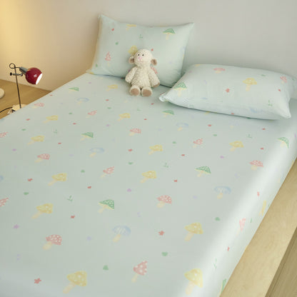 Spannbettlaken- und Kissenbezug-Set für Kinder aus weichem Baumwoll-Jersey mit Karomuster und Teddy-Print
