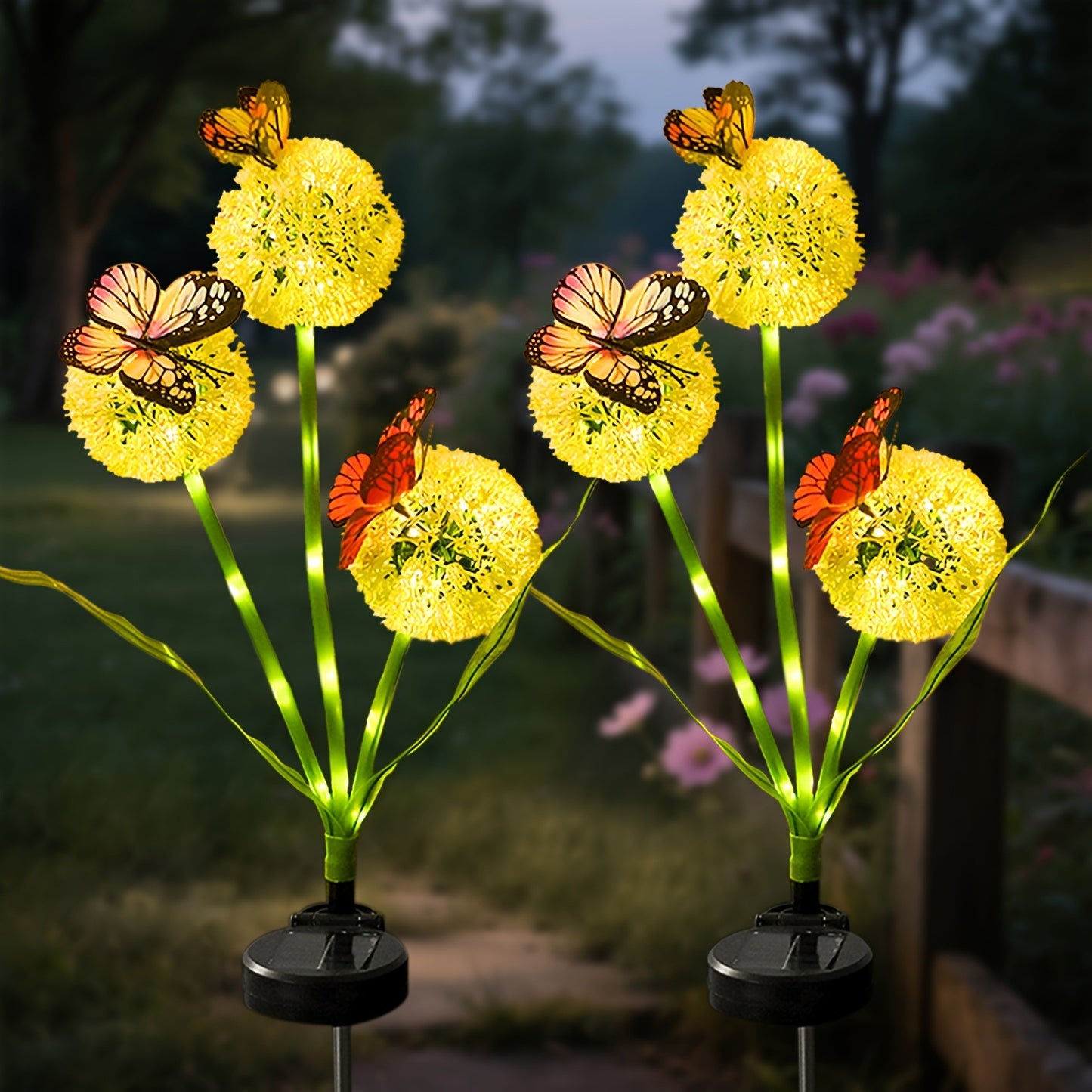 Solar Löwenzahn Orb Gartensteckerlichter mit Schmetterling Akzent und Dämmerungs-zu-Dawn-Sensor Brehn