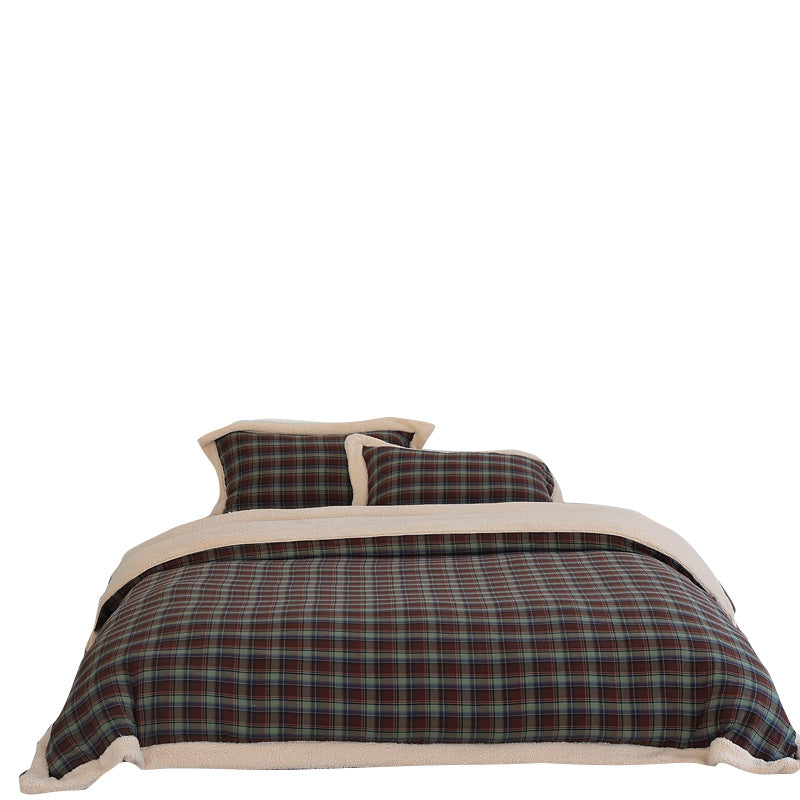 Bettwäsche-Set aus kuscheligem kariertem Flanell mit Teddyfleece-Kante