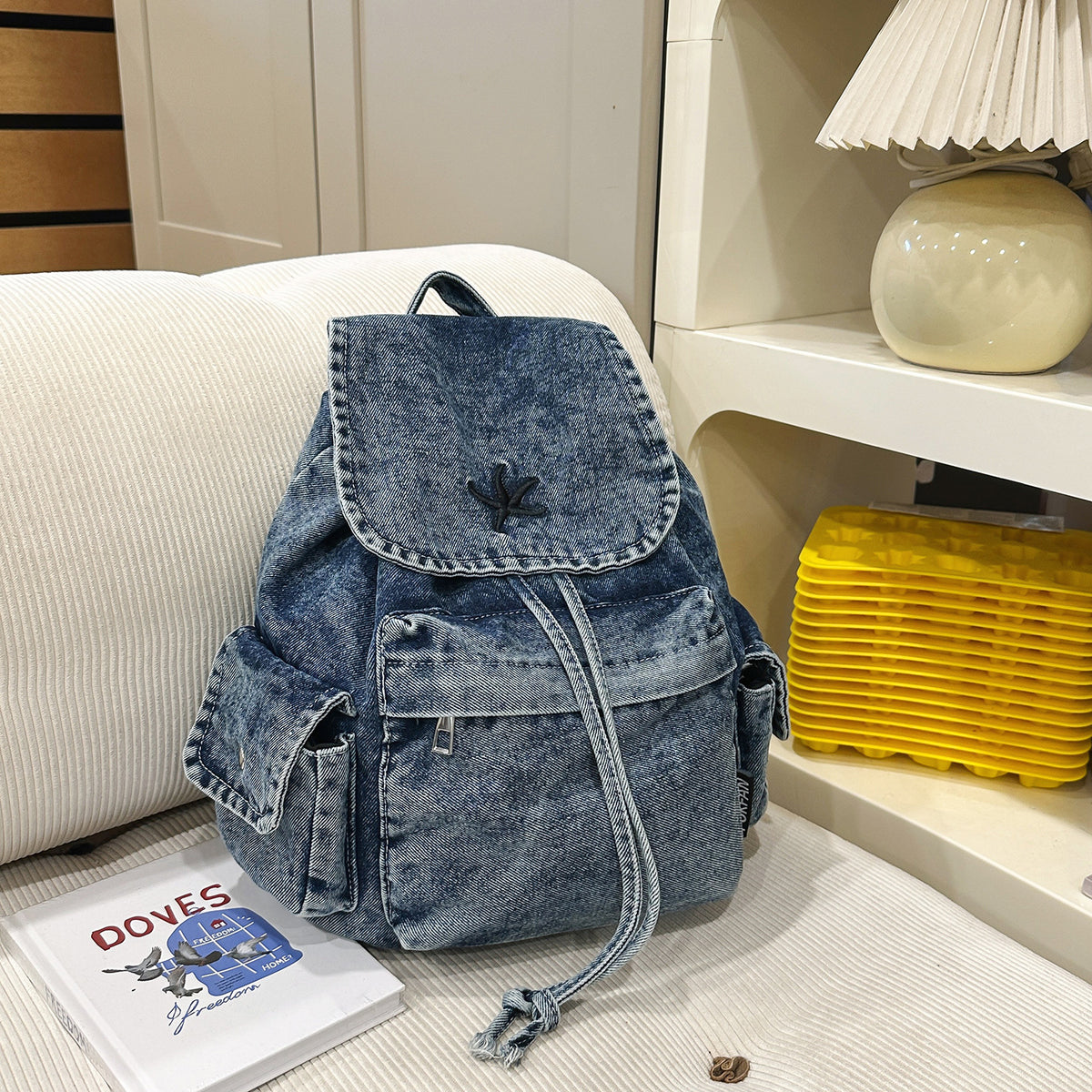 Stylische Denim Zugbeutel Rucksack Brehn