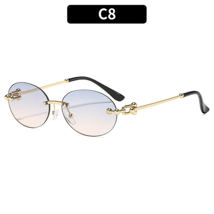 Ovalrahmen-Sonnenbrille mit dekorativen Metallakzenten