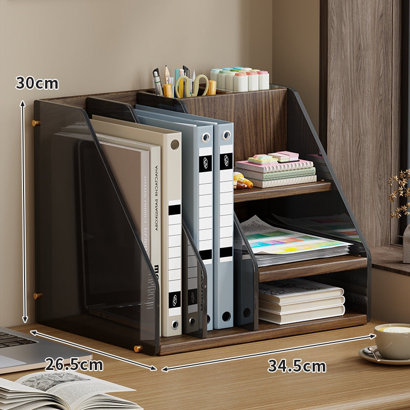 Multi-Compartment Holz Schreibtisch Organizer mit rauchfarbenen acryl Aktenfächern