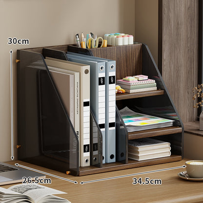 Multi-Compartment Holz Schreibtisch Organizer mit rauchfarbenen acryl Aktenfächern
