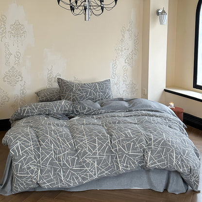 Atmungsaktives Baumwoll-Leinen Geometrisches Bettbezug- und Kissenbezug-Set