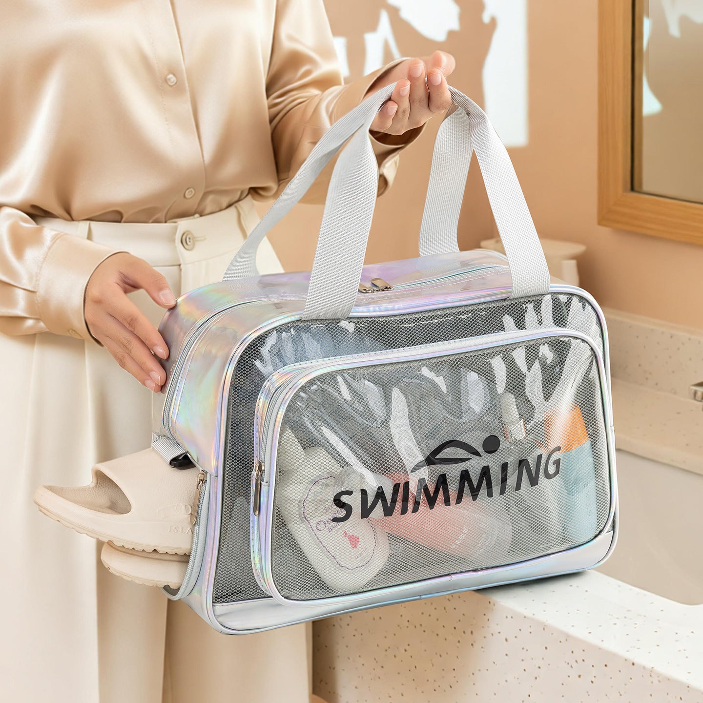 Transparente Schwimmtasche Mit Separatem Nassfach Brehn