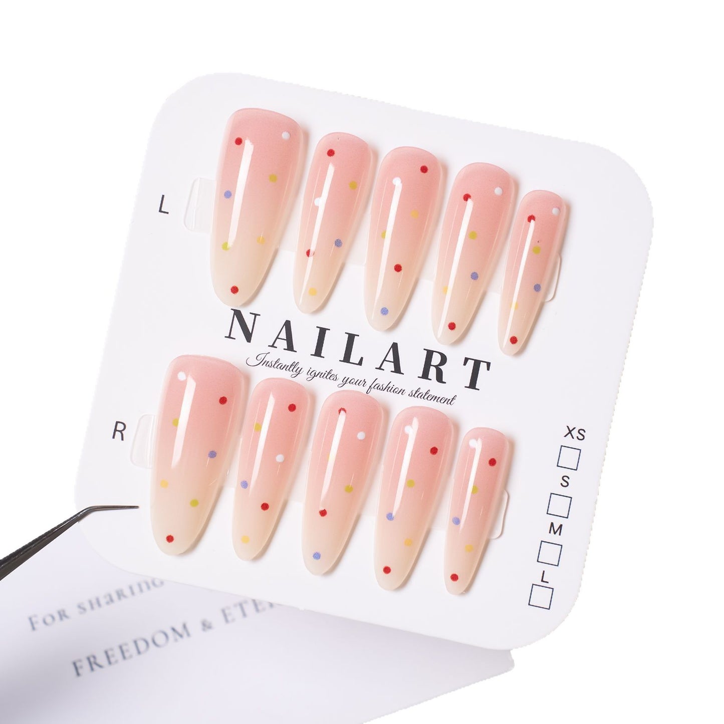 Premium Künstlerische Press-On Nagelspitzen Set mit Bunten Punkten Brehn