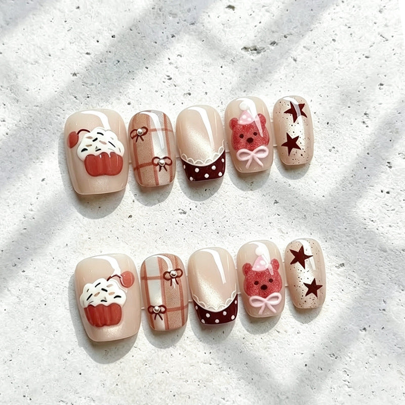 Verspieltes Cupcake-Thema Press-On Nagelkunst Set Brehn