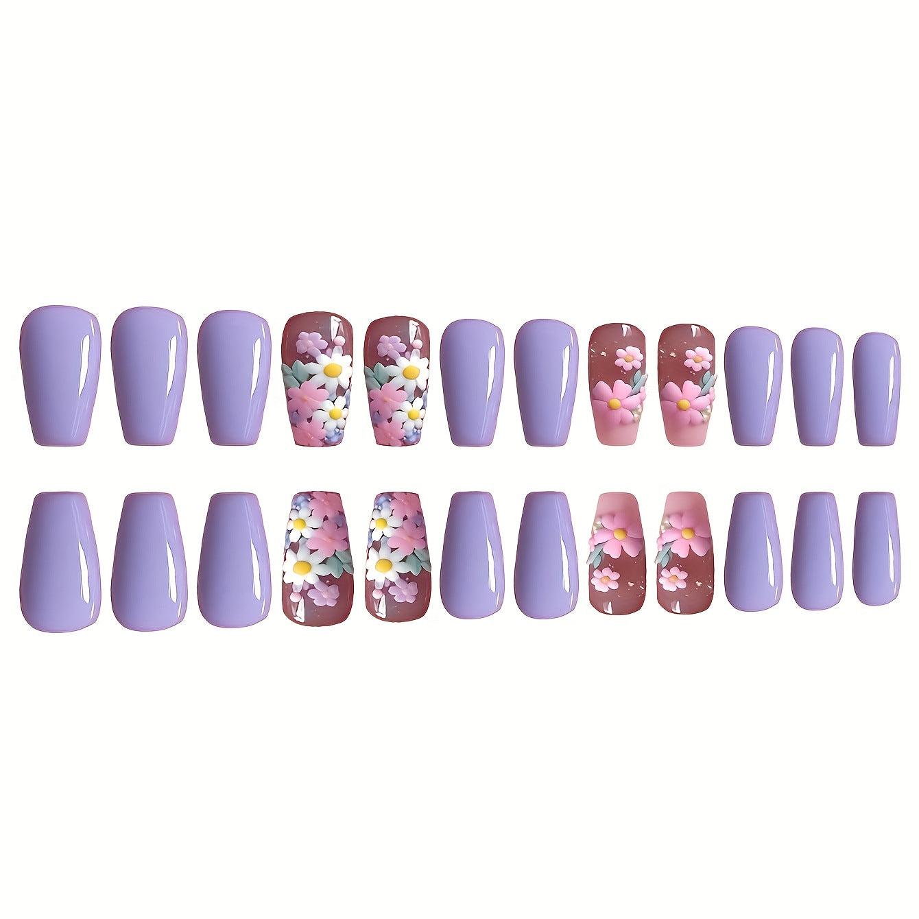 Blumen-dekorierte Press-On-Nail-Art Brehn