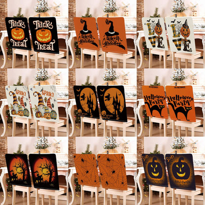 festliche Halloween-Stuhlhussen aus dehnbarem Polyester mit Hexenhut- und Schriftzug-Motiv