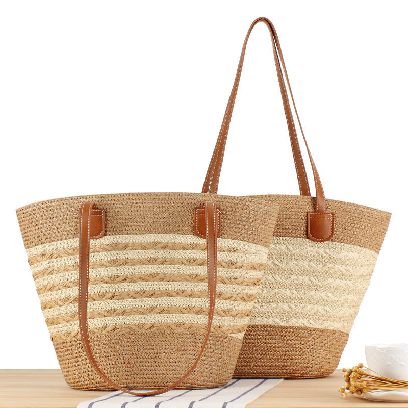 Elegante Strohtasche mit Attraktiven Ledergriffen Brehn