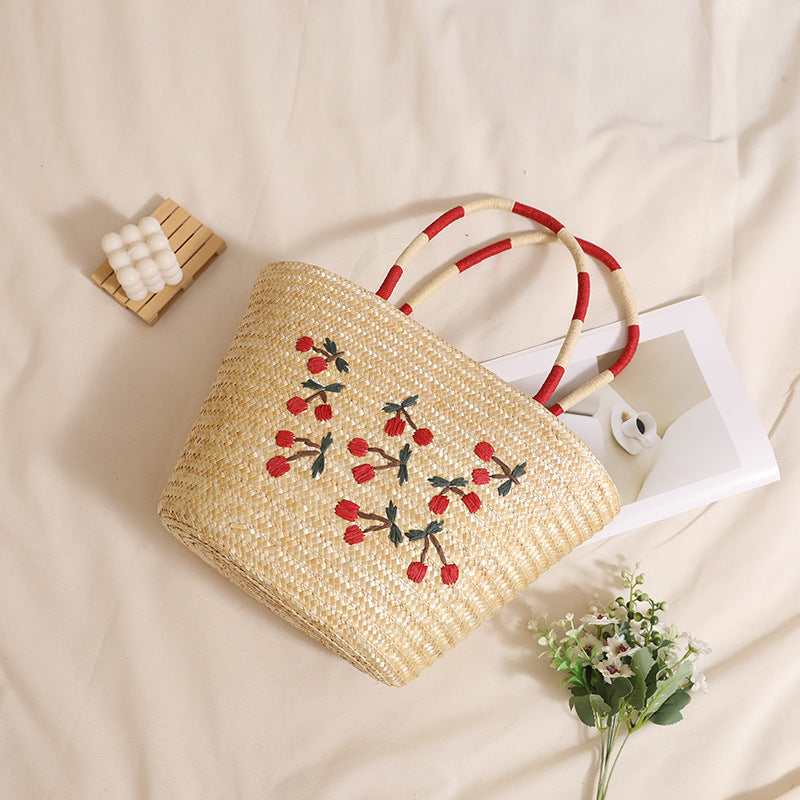 Damen Handgefertigte Korbtasche mit floralem Stickdesign Brehn