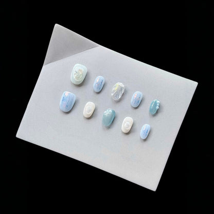 Künstlerisches 3D-Muschel-Themen-Press-On-Nagelkunstset