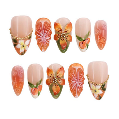 Kunstnagelset mit romantischen Blüten und fruchtigen Akzenten Brehn
