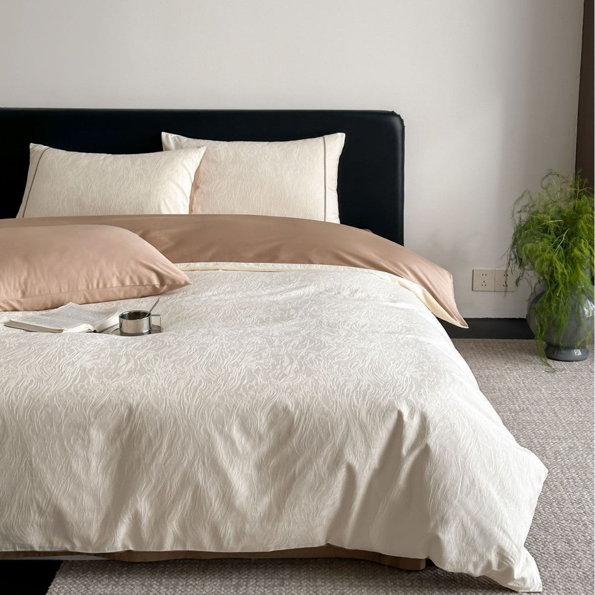 Luxus Geprägte Schmetterling Baumwollsatin Bettbezug Set