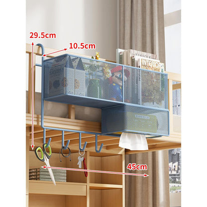 Loft-Bett Unter-Schienengitter Metal Mesh Organizer mit Taschentuchboxschublade und Mehrfachhaken