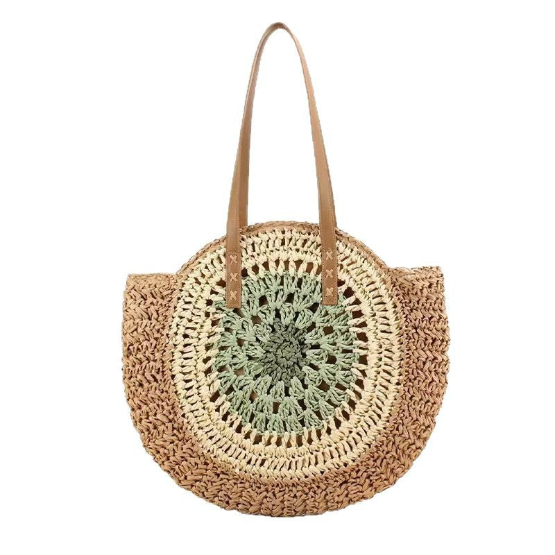 Makramee Strandtasche mit Braunen Ledergriffen Brehn