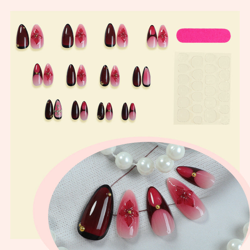 Künstlerisches Press-On-Nagelset mit floralem und Ombre-Design Brehn