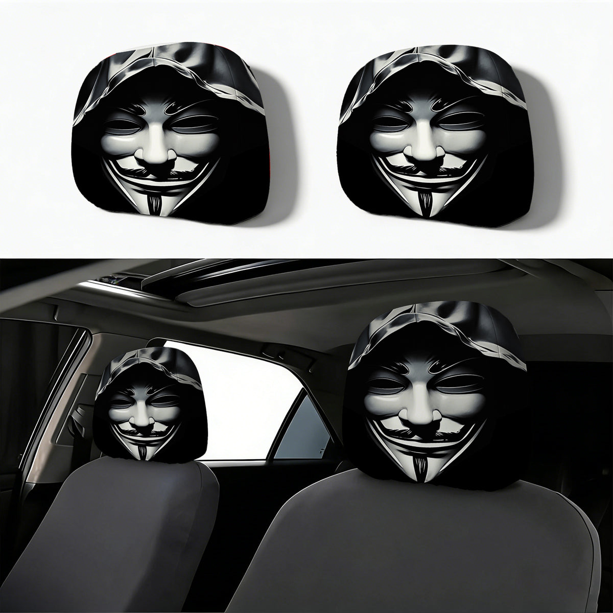Auto-Kopfstützenbezug mit Retro-Horror-Motiv