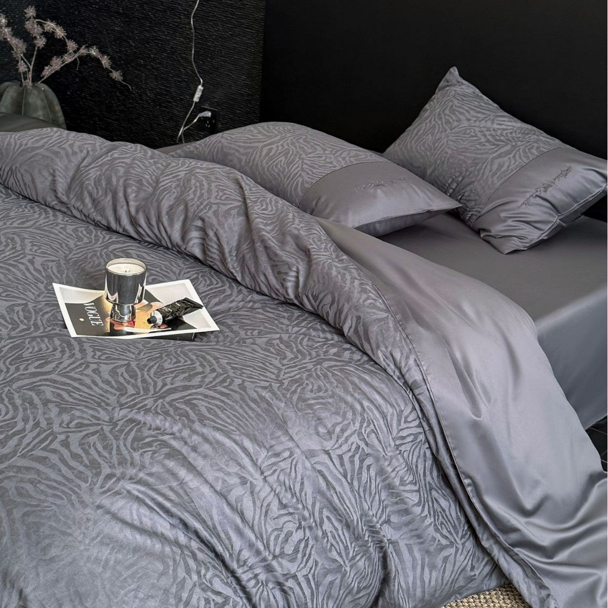 Bettbezug-Set aus Baumwoll-Satin mit dezenter Zebrajacquardstruktur Brehn