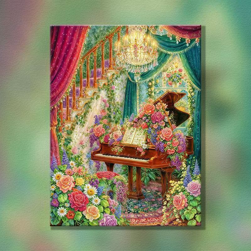 Elegante Blumen Klavier Szene Wandkunst Brehn
