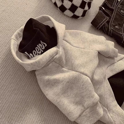 Kleiner Hund Baumwollfleece Pullover Hoodie mit gerippten Bündchen und Gänseblümchen-Druck