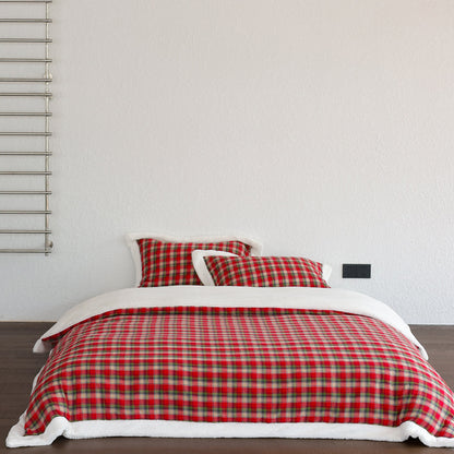 Bettwäsche-Set aus kuscheligem kariertem Flanell mit Teddyfleece-Kante