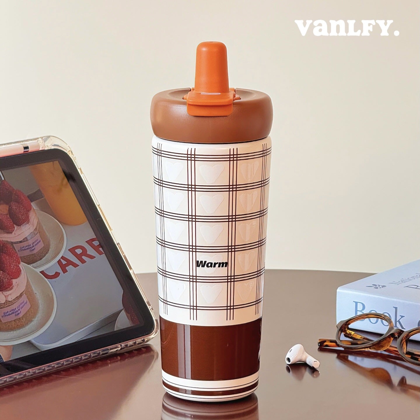 Damen Isoliertrinkflasche mit innovativem Silikonverschluss und fröhlichem Motiv Brehn