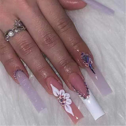 Elegante Blumendesign Lange Press-On Nägel Brehn