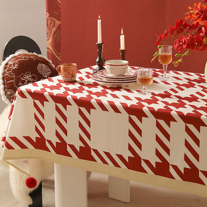 Rechteckige abwischbare Tischdecke mit diagonalem Karo‑Design und Quasten Brehn