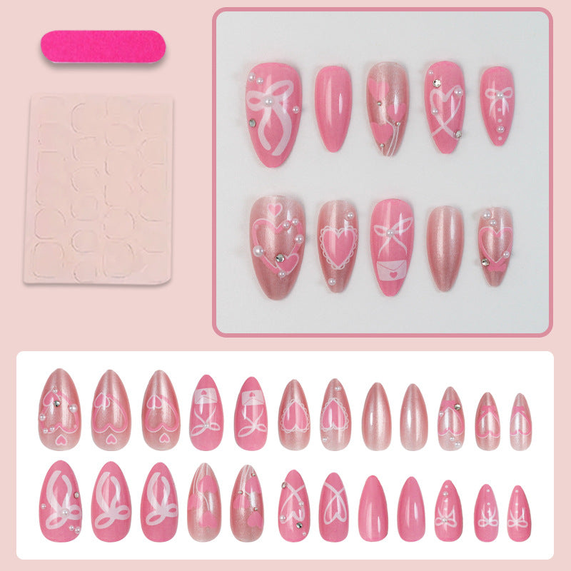 Premium Kunstnagelset mit romantischen Herz- und Schleifenmotiven Brehn