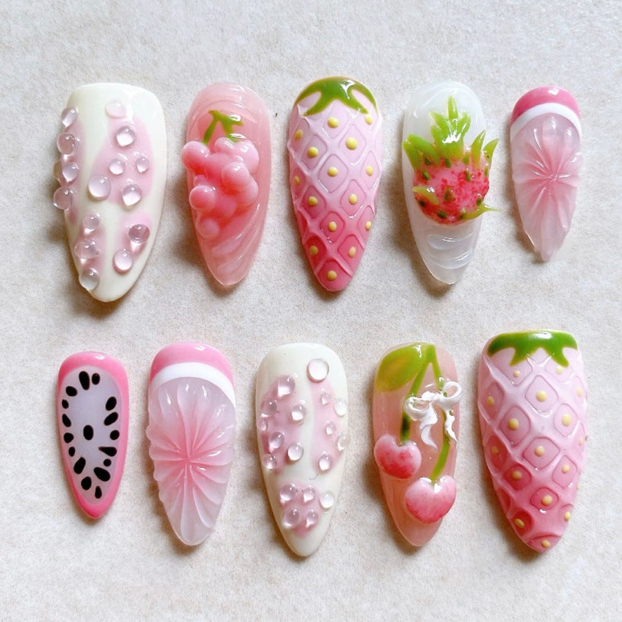 Künstlerisches Obst-Themen Press-On Nagelkunst Set Brehn