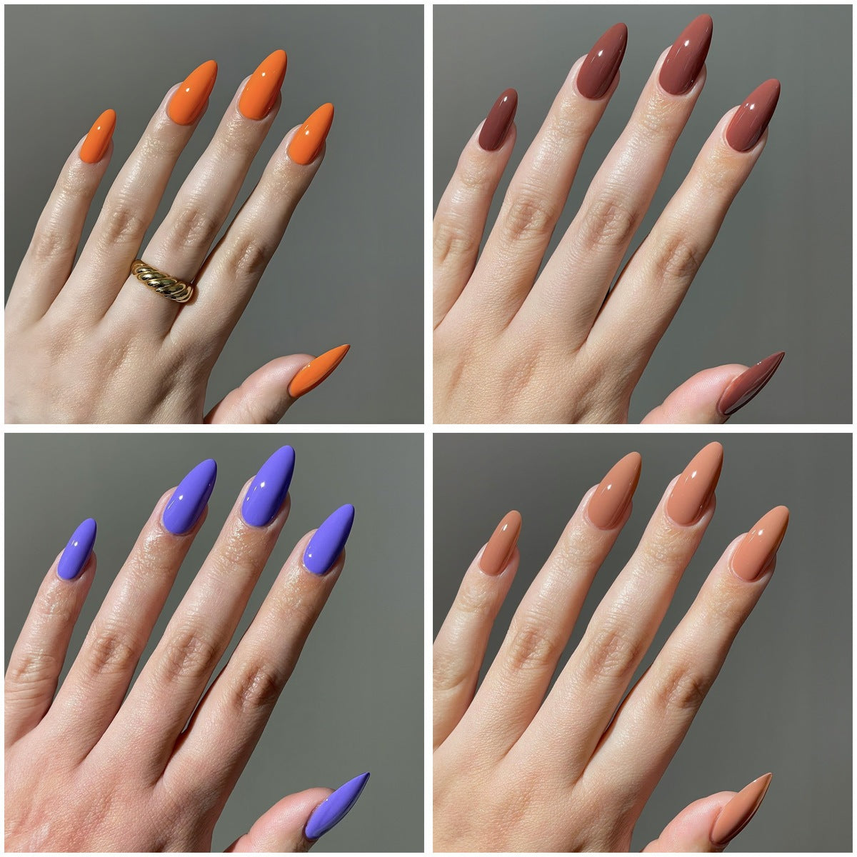 Kunstnagelset mit eleganten Stiletto-Spitzen und mattem Finish Brehn