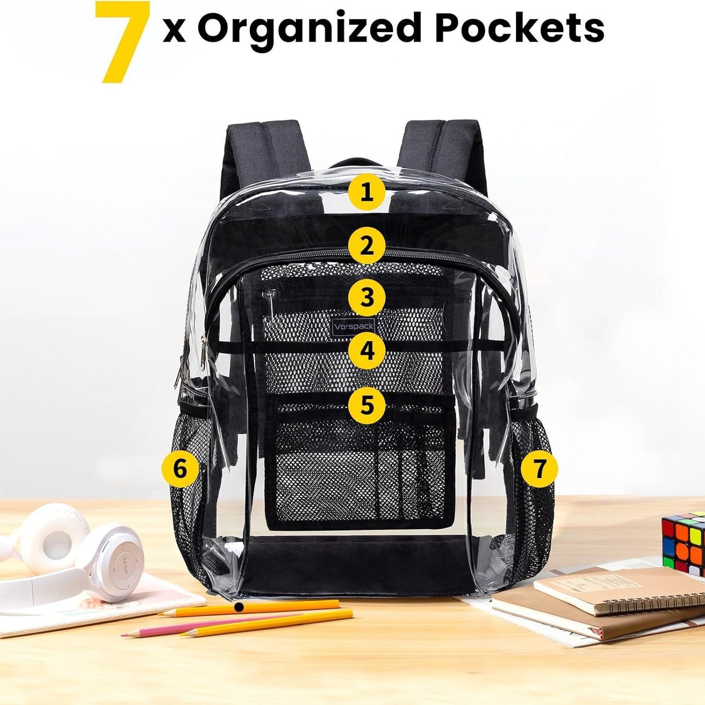Transparente Schultasche mit Atmungsaktiven Mesh-Taschen Brehn