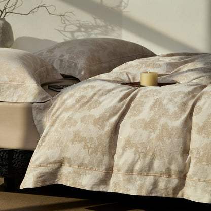 Botanisches Jacquard Baumwollsatin Bettwäsche Set mit Kontrastpaspel
