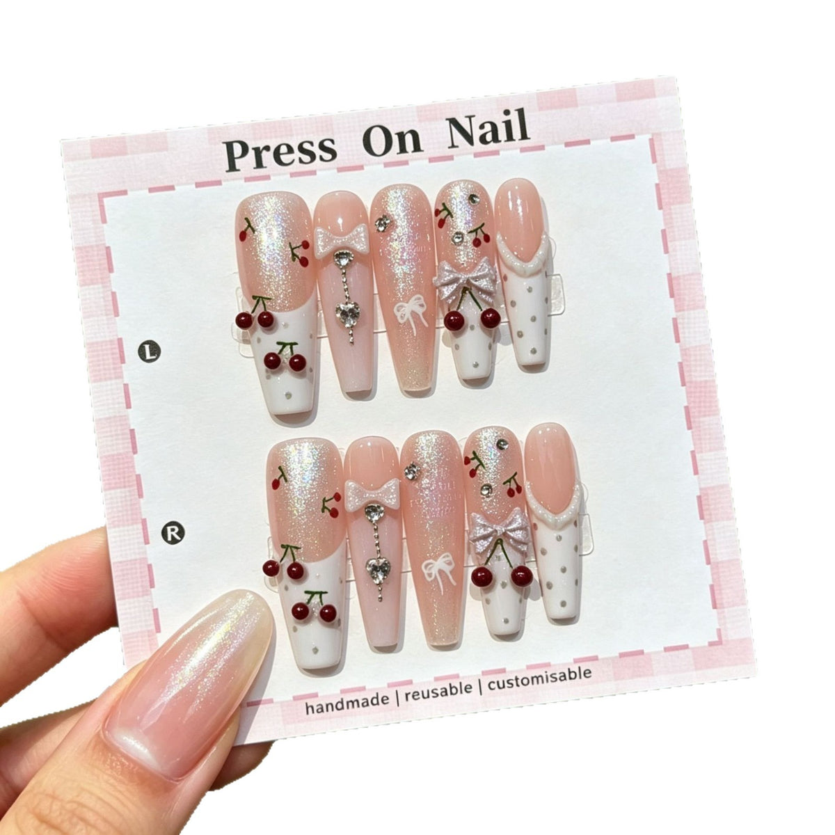 Anpassbares Kirschblüten Press-On Nagelkunst Set