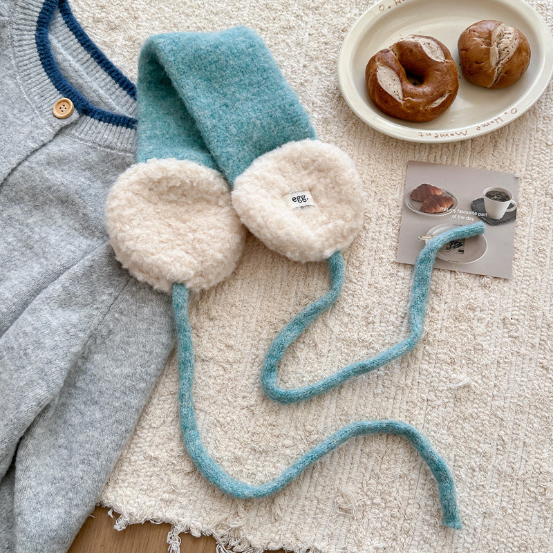 Faux-Shearling gefüttertes gestricktes Ohrwärmer-Schal-Stirnband mit langen Bändern Brehn