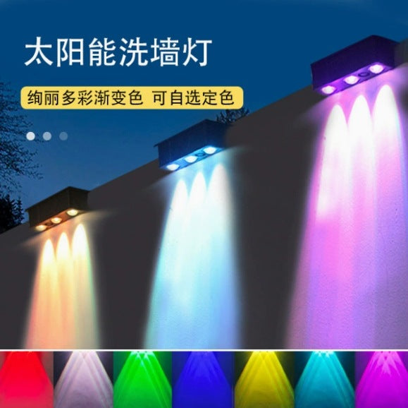 Outdoor Solar RGB Dual-Strahl Wandlampe mit integriertem photovoltaischen Panel und wetterfestem Montagesockel Brehn
